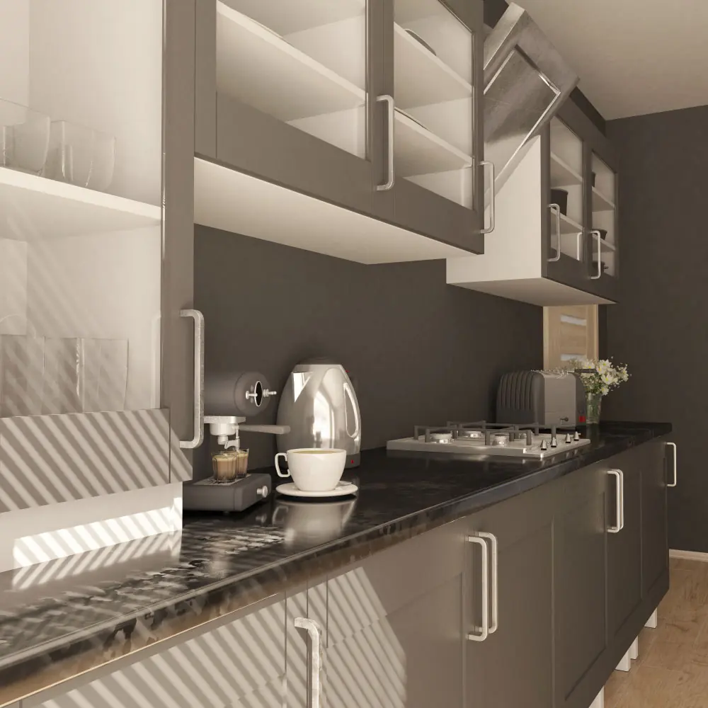Customized modular kitchen cabinets with countertop