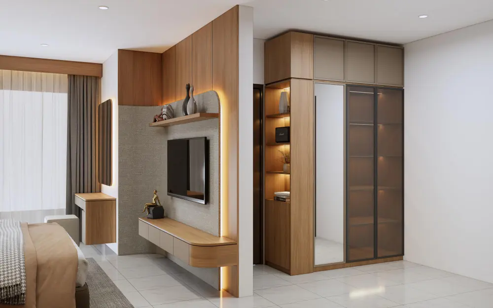 Modular TV unit and wardrobe furniture in a Gurgaon home