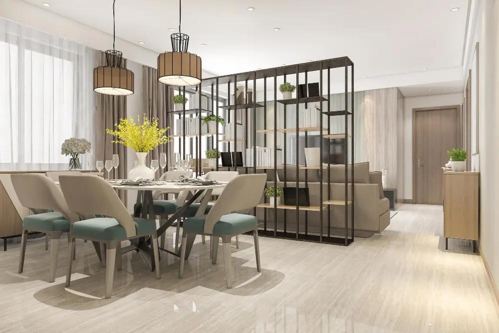 Modern living and dining room interior designed in Gurgaon