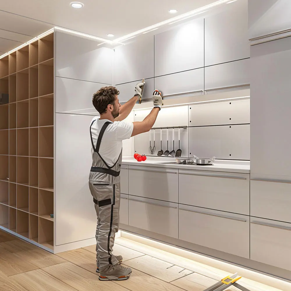 Modular kitchen and wardrobe installation at a customer site